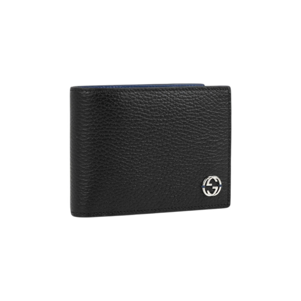 【GUCCI】金屬縫線雙G Logo 多卡層雙色短夾(黑色/藍色)