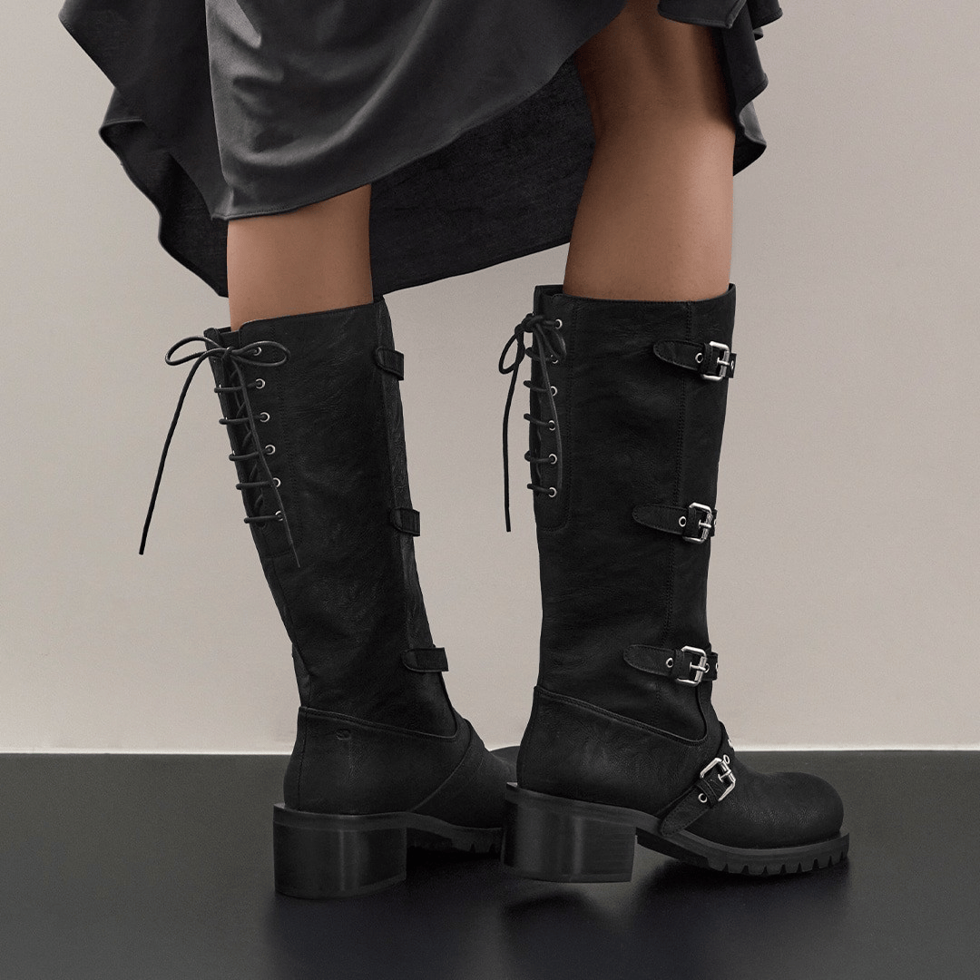 Stand Oil｜Buckle Tied Long Boots [2 colors]