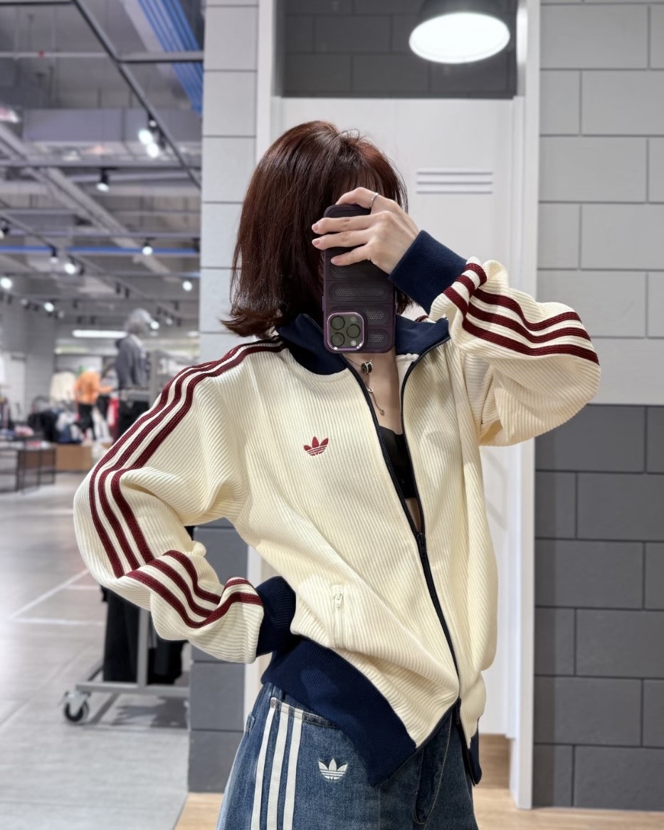 <春季新款>Adidas originals 條紋 華夫格 復古立領 外套