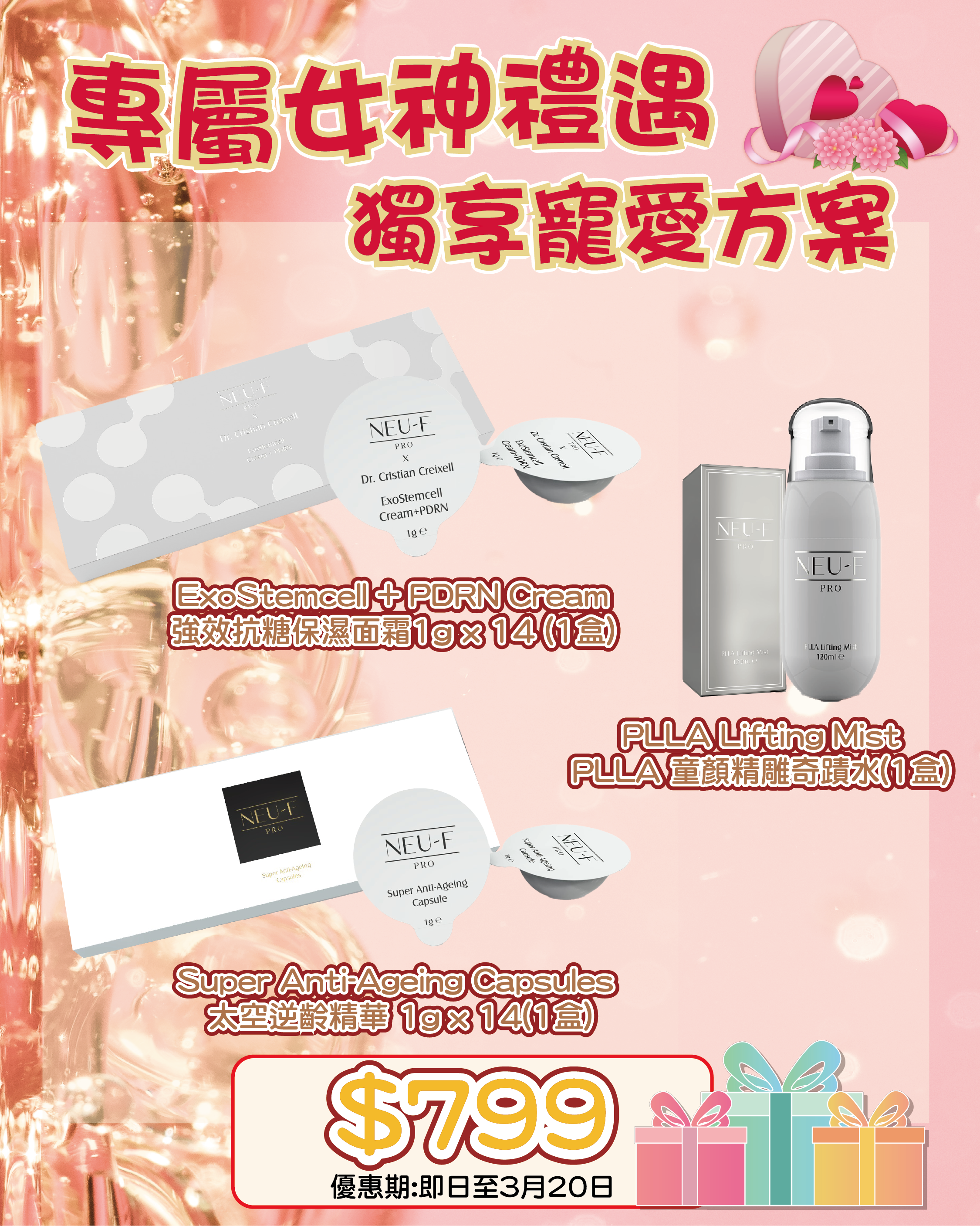 2026 「馬」上靚新春福袋優惠_ Neu-F X Dr. Cristian Creixell ExoStemcell + PDRN Cream 強效抗糖保濕面霜1g x 14 + Super Anti-aging Capsule 送 PLLA Lifting Mist 1盒