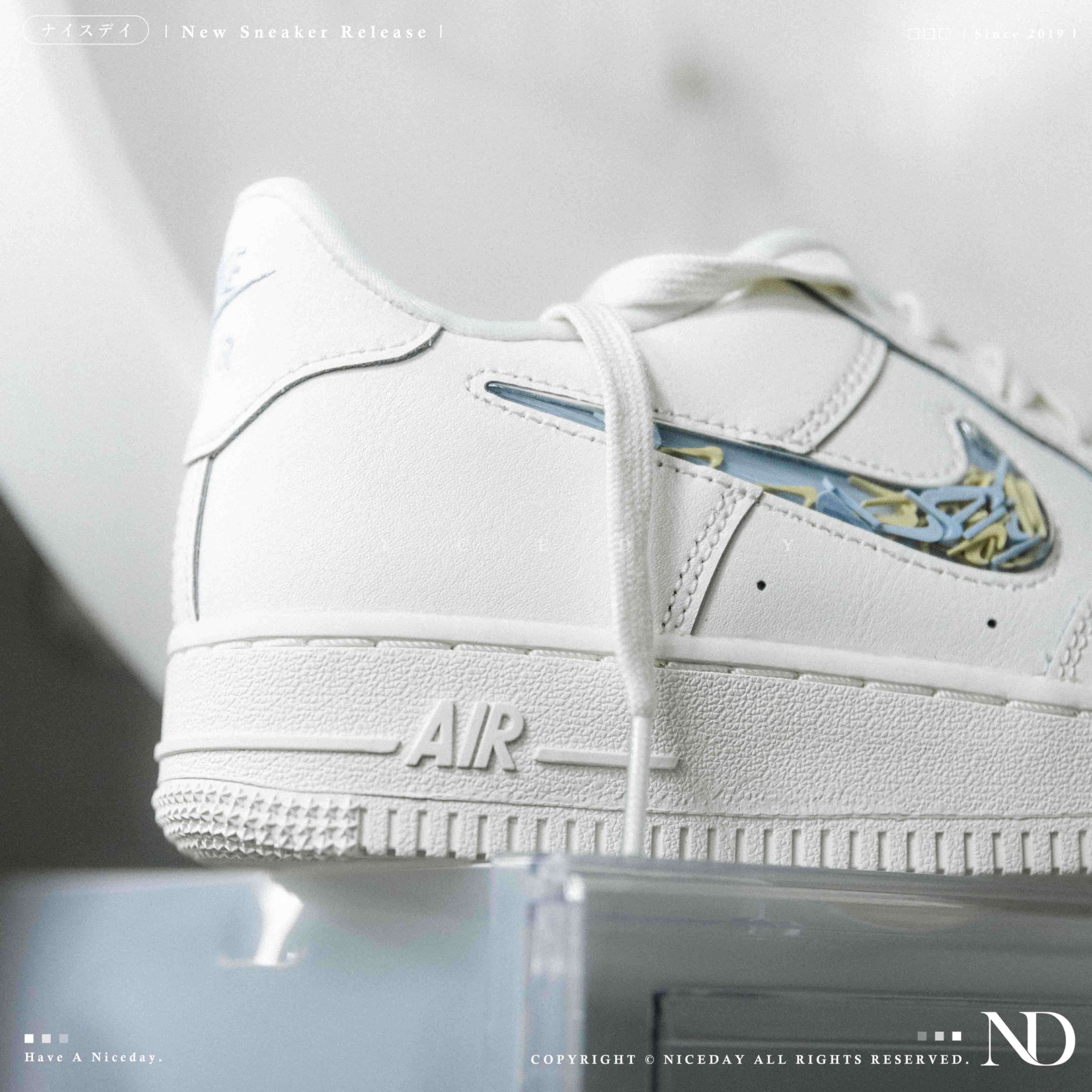 NICEDAY 代購 Nike Air Force 1 LV8 白流沙 藍黃 勾勾 透明 果凍 IM6697-141
