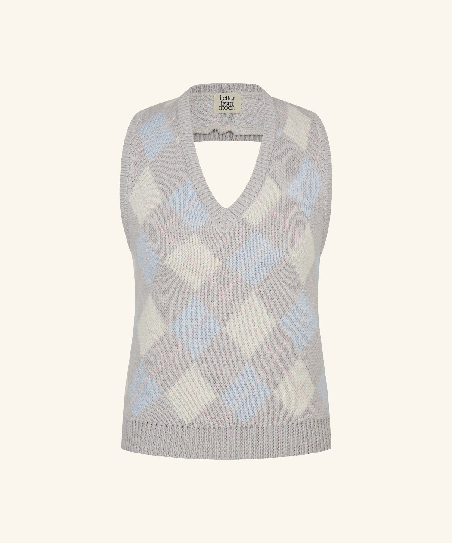 LETTER FROM MOON - Halter-neck Argyle Wool Vest *LIGHT GRAY*