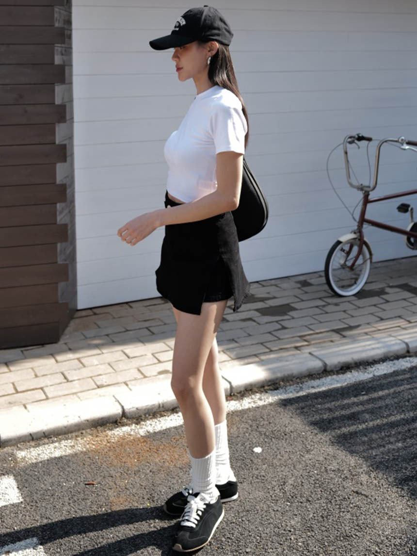 側開衩彈力牛仔裙*2色