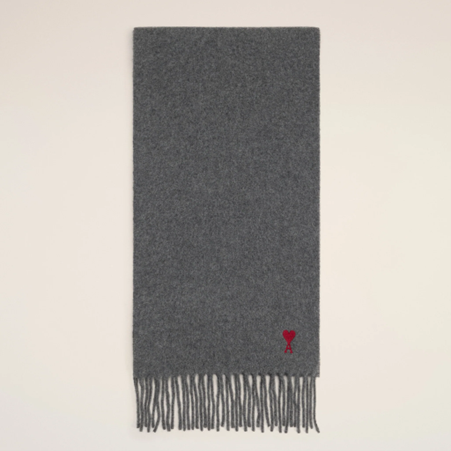 1FF0101-407 [AMI PARIS] Wool Red Ami De Coeur Scarf Grey (SS26) #BFUSF405.334.061 (F-EU-E)