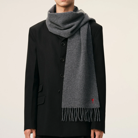 1FF0101-407 [AMI PARIS] Wool Red Ami De Coeur Scarf Grey (SS26) #BFUSF405.334.061 (F-EU-E)