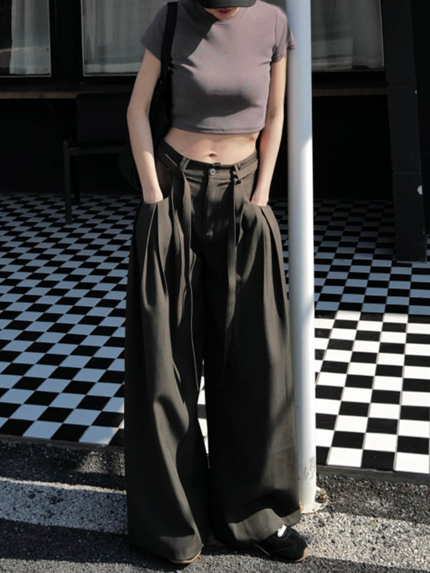 後造型附繩闊腿西裝褲*3色