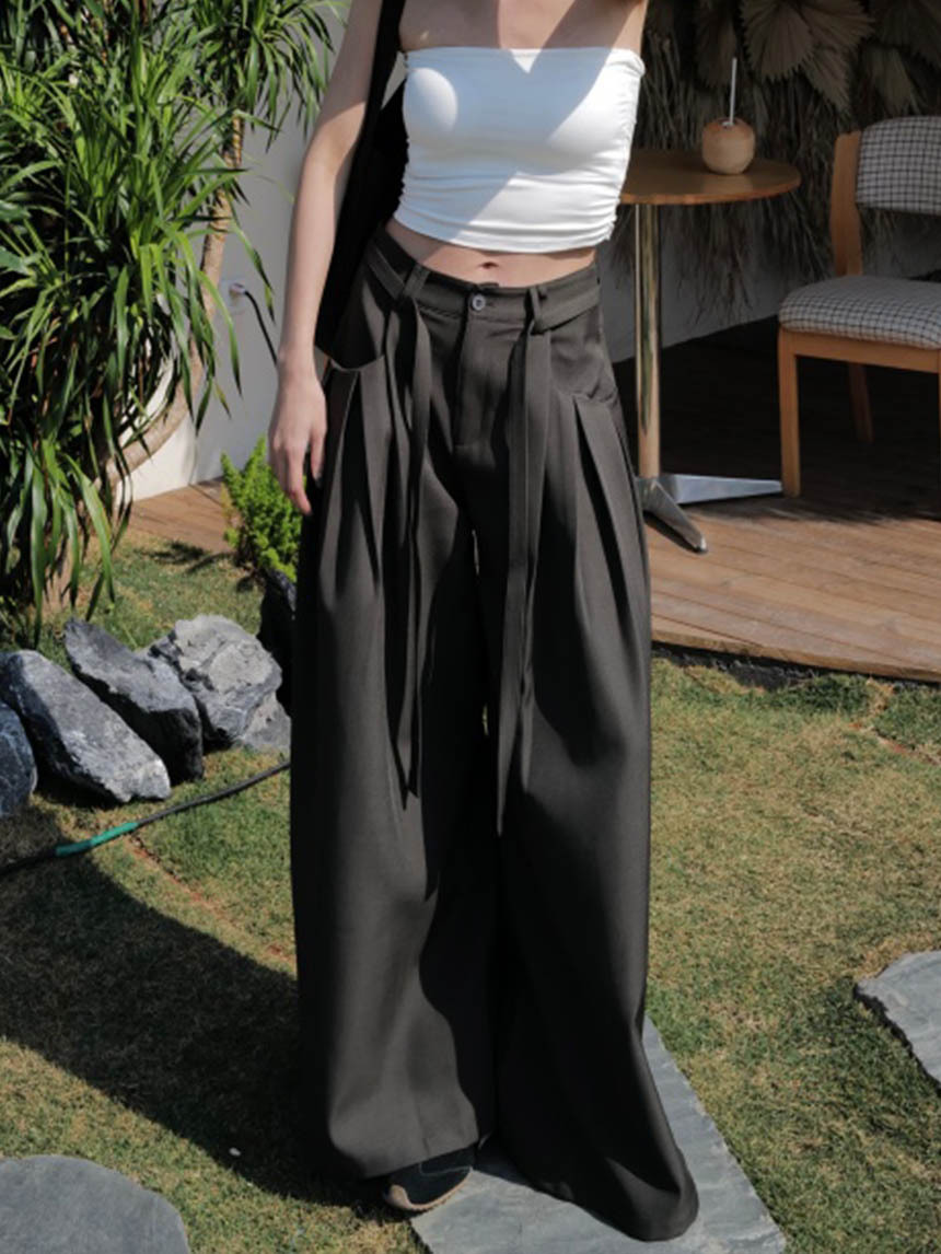 後造型附繩闊腿西裝褲*3色