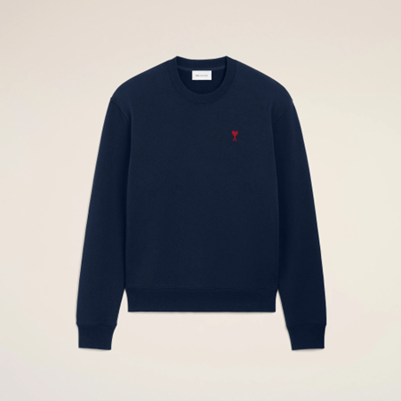 1FF0101-408 [AMI PARIS] Cotton Red Ami De Coeur Sweatshirt Night Blue (SS26) #BFUSW035.730.430 (C-EU-E)