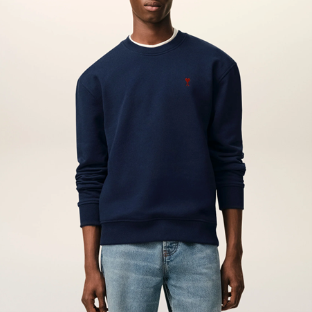 1FF0101-408 [AMI PARIS] Cotton Red Ami De Coeur Sweatshirt Night Blue (SS26) #BFUSW035.730.430 (C-EU-E)