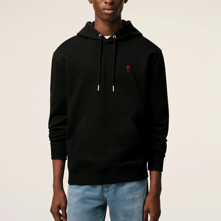 1FF0101-409 [AMI PARIS] Cotton Red Ami De Coeur Hoodie Black (SS26) #BFUSW235.730.001 (C-EU-E)