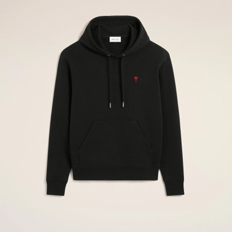 1FF0101-409 [AMI PARIS] Cotton Red Ami De Coeur Hoodie Black (SS26) #BFUSW235.730.001 (C-EU-E)