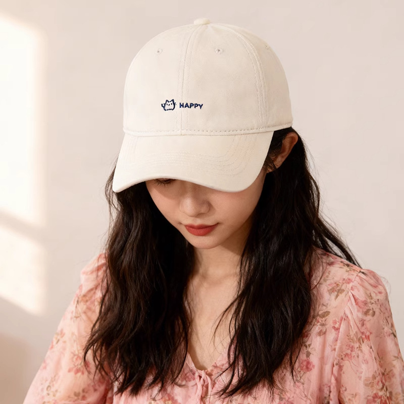 Korean Minimal Embroidered Happy Cat Cap