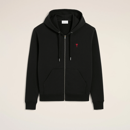 1FF0101-410 [AMI PARIS] Cotton Red Ami De Coeur Zipped Hoodie Black (SS26) #BFUSW435.730.001 (C-EU-E)