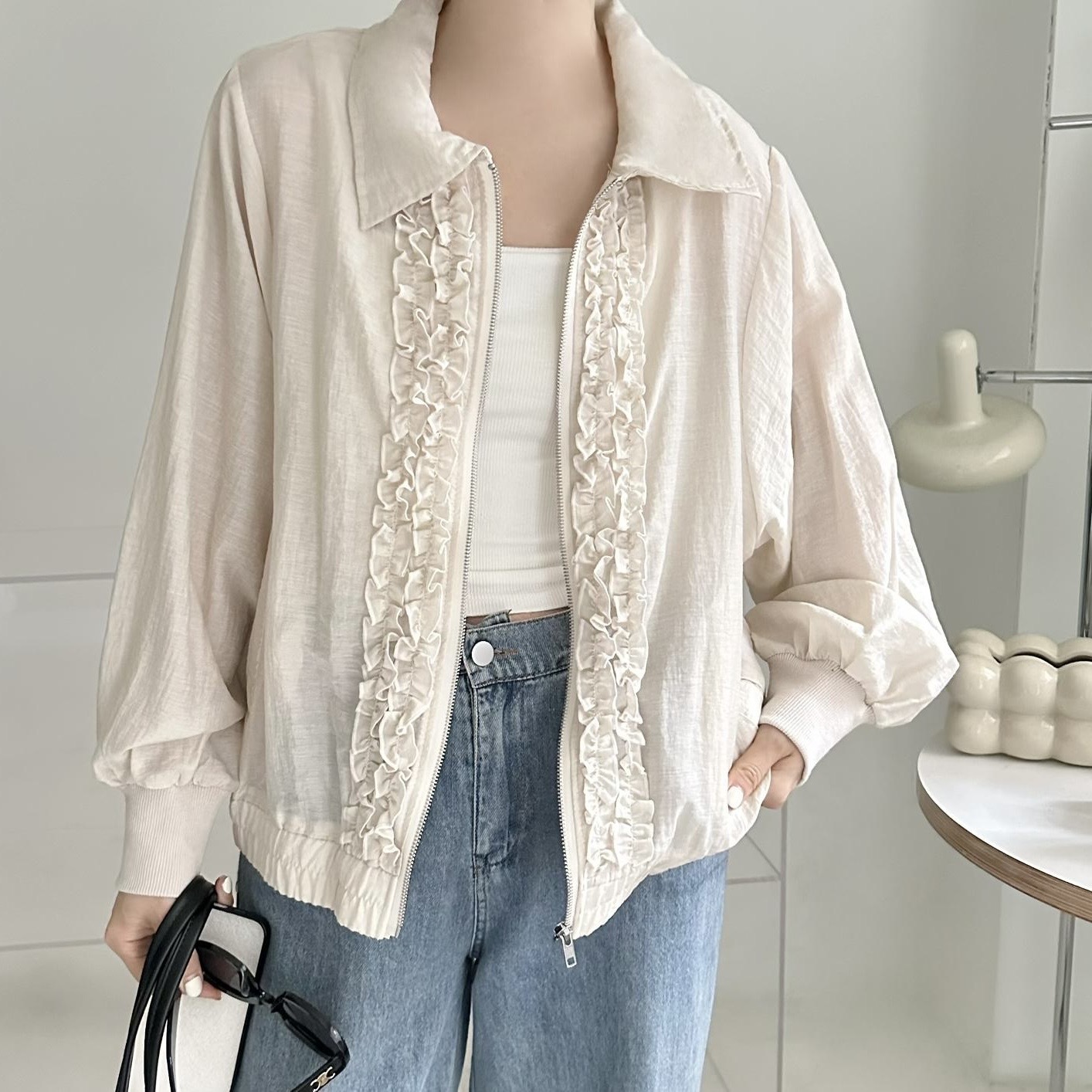 【BONNIE】拉鏈花邊反領外套 (R17-R18)