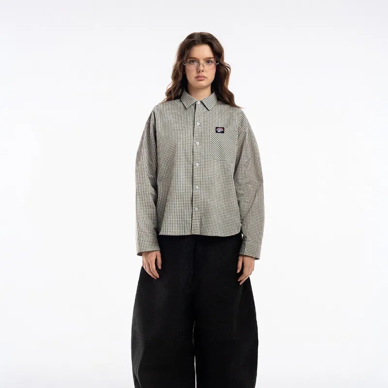 <快速出貨>PUSH PUSH PP Gingham Oversize Shirt 格紋 短版 長袖襯衫
