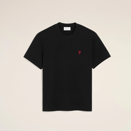 1FF0101-411 [AMI PARIS] Cotton Red Ami De Coeur Tshirt Black (SS26) #BFUTS035.724.001 (C-EU-E)