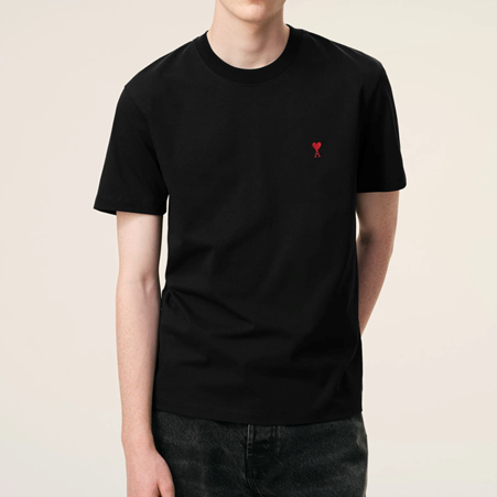 1FF0101-411 [AMI PARIS] Cotton Red Ami De Coeur Tshirt Black (SS26) #BFUTS035.724.001 (C-EU-E)