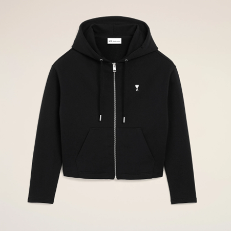 1FF0101-414 [AMI PARIS] Cotton Ami De Coeur Zipped Hoodie Black (SS26) #FSW783.730.045 (C-EU-E)