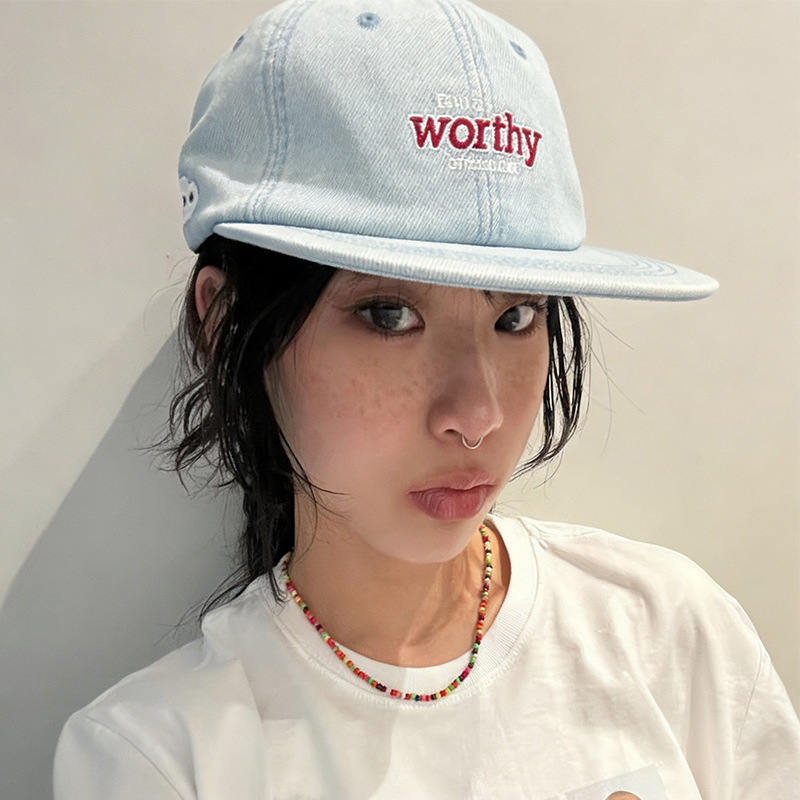 Vintage Washed Denim Embroidered “WORTHY” Cap