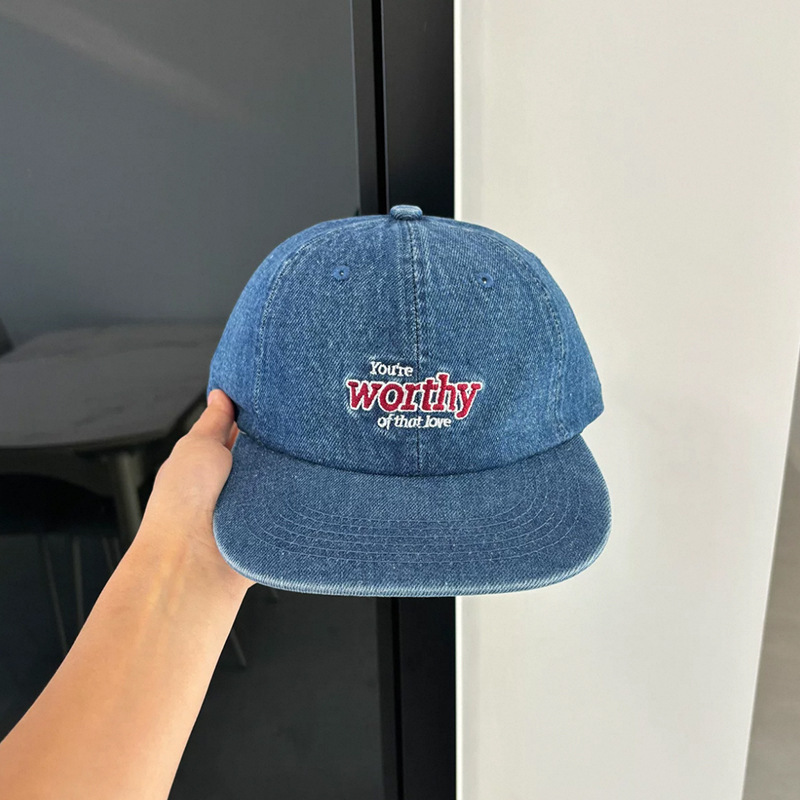 Vintage Washed Denim Embroidered “WORTHY” Cap