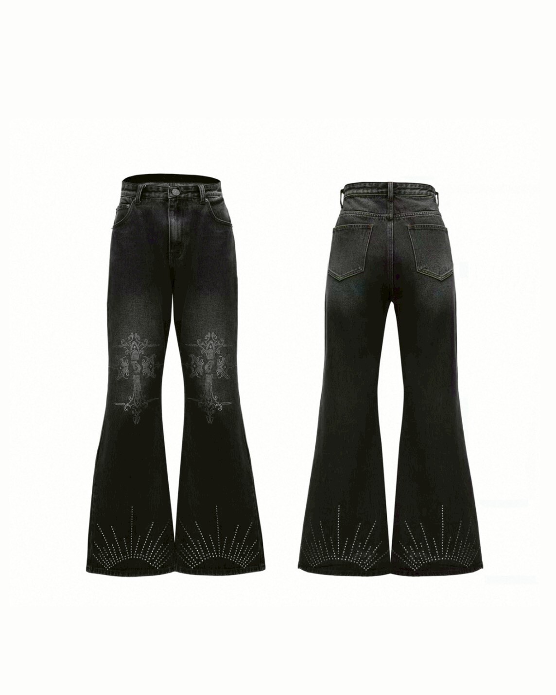 ARGUE 重磅 水洗 燙鑽 微喇叭 #牛仔褲