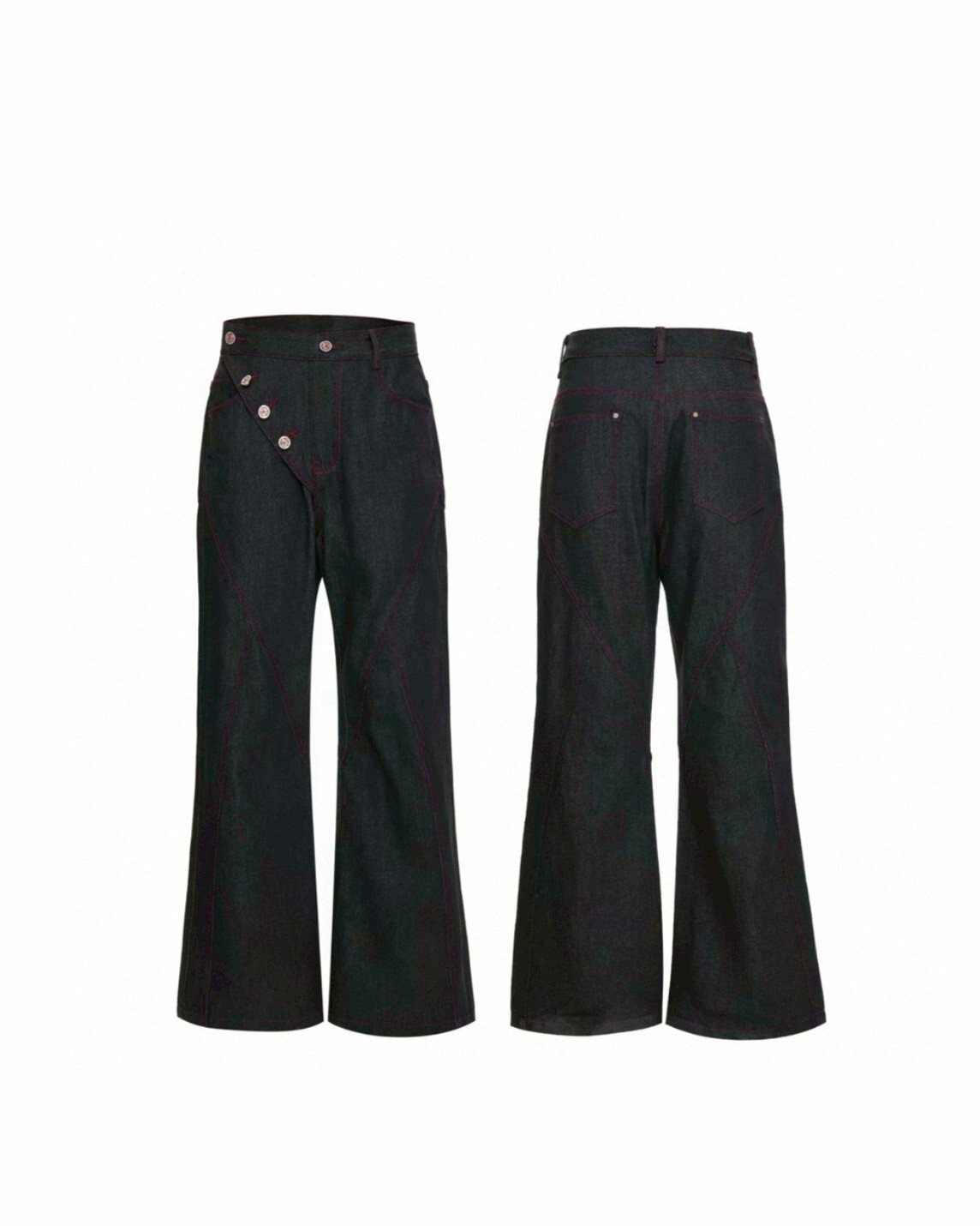 ARGUE 原色 紅邊 側釦設計 微喇叭 #牛仔褲