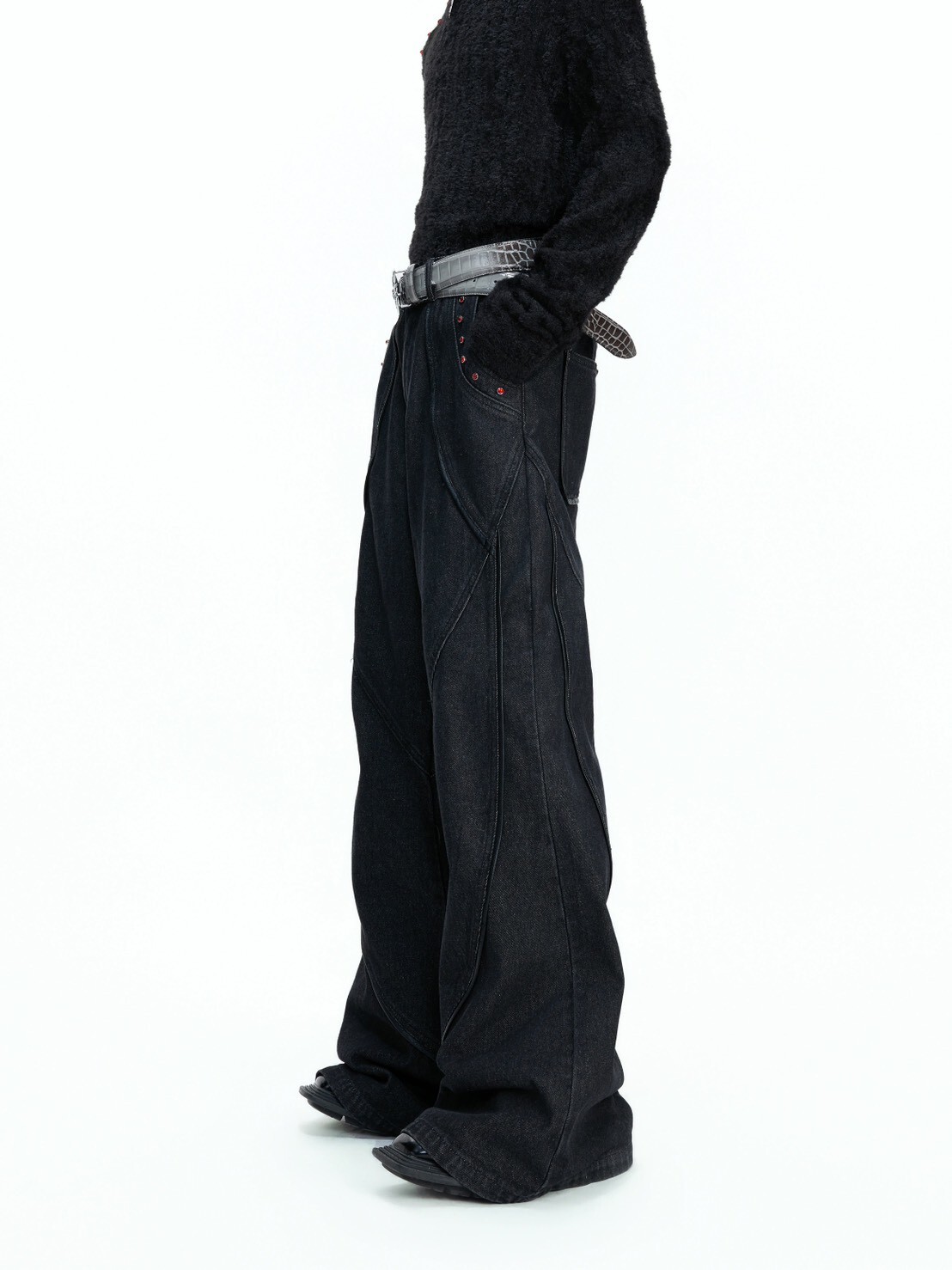 ARGUE 重磅 復古 紅鑽 解構 微喇叭 #牛仔褲