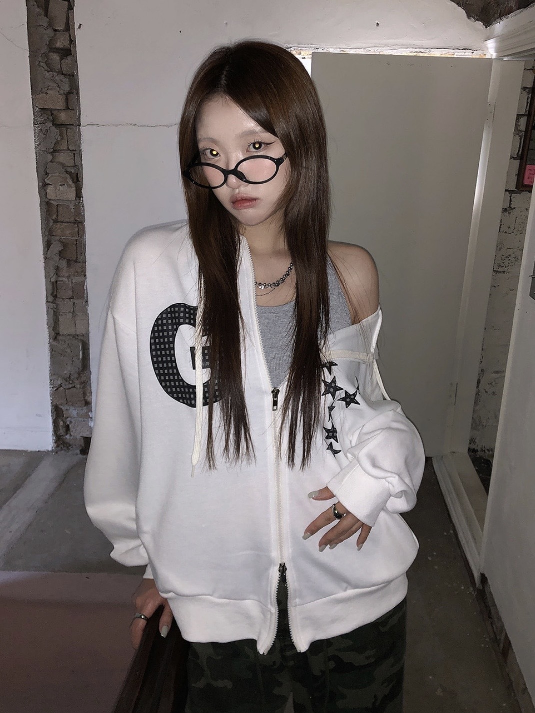 GY格紋星星雙拉鍊外套