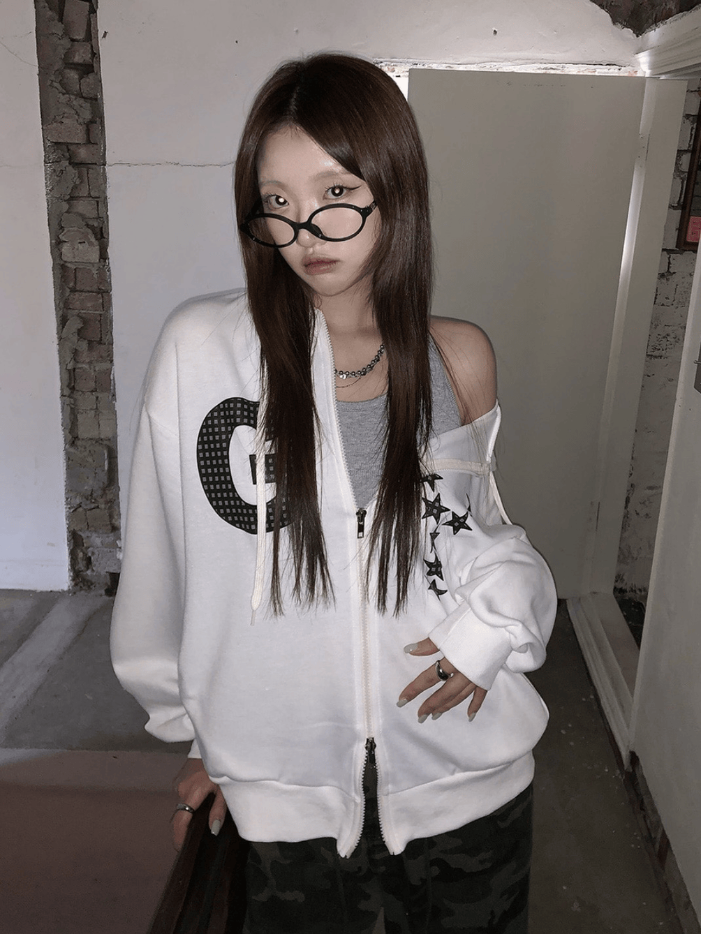 GY格紋星星雙拉鍊外套