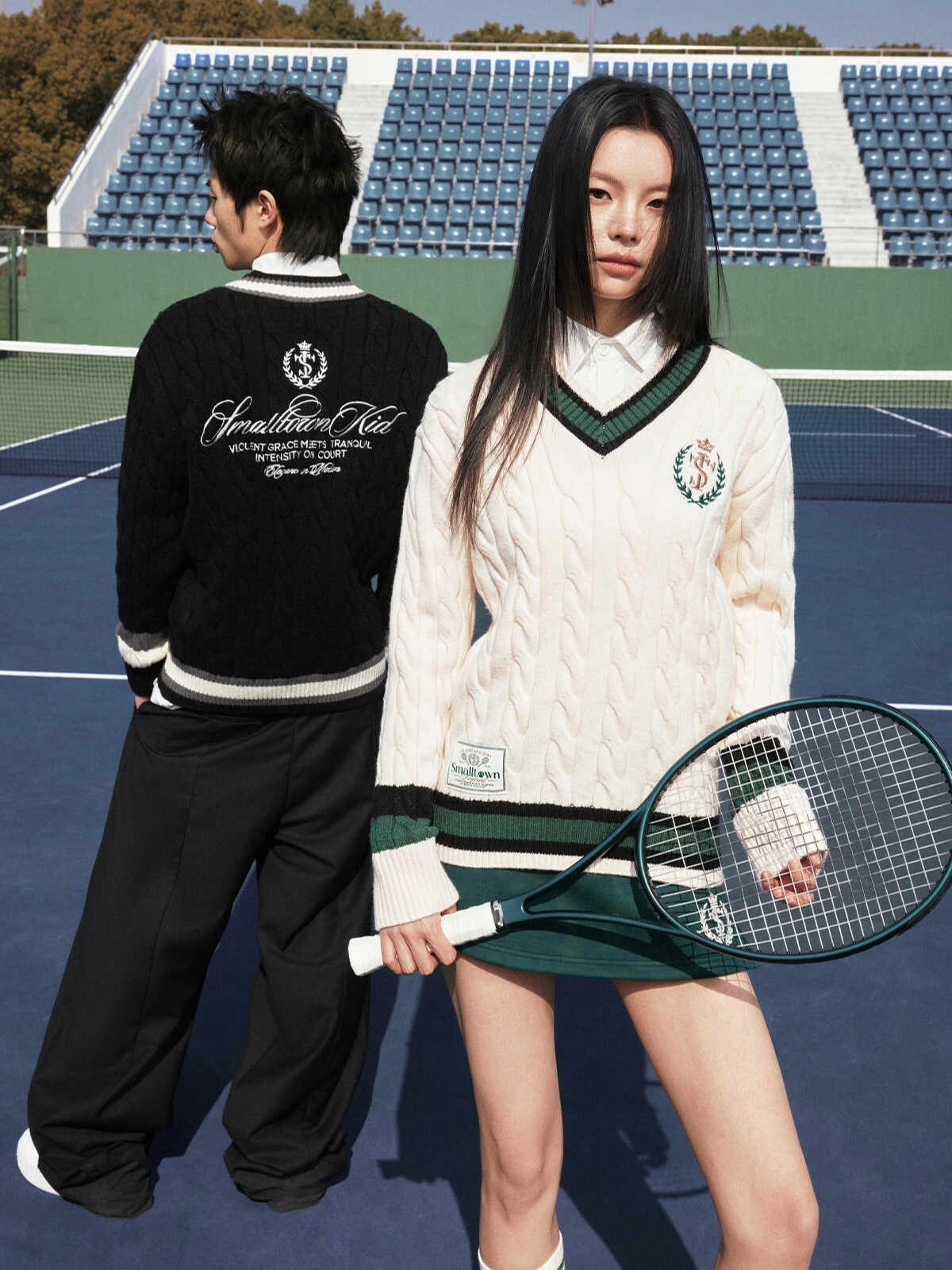 STK SmallTownKid 網球系列 學院風 撞色V領針織毛衣 針織衫