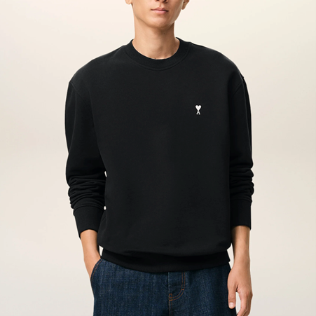 1FF0101-422 [AMI PARIS] Cotton Ami De Coeur Sweatshirt Black (SS26) #HSW763.730.045 (C-EU-E)