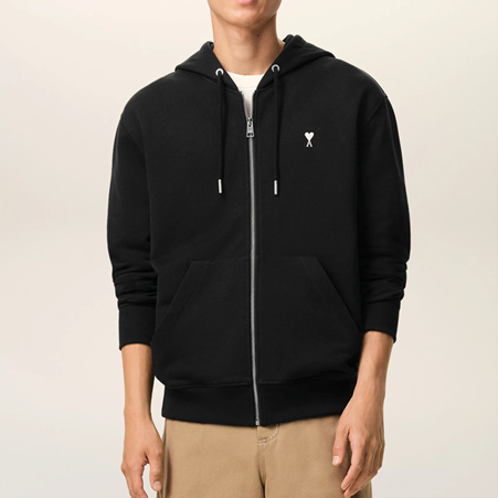 1FF0101-423 [AMI PARIS] Cotton Ami De Coeur Zipped Hoodie Black (SS26) #HSW765.730.045 (C-EU-E)