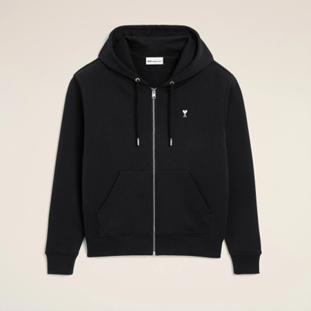 1FF0101-423 [AMI PARIS] Cotton Ami De Coeur Zipped Hoodie Black (SS26) #HSW765.730.045 (C-EU-E)