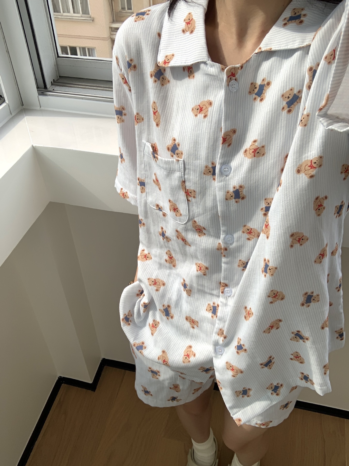 《6604》條紋小熊夏季短袖短褲