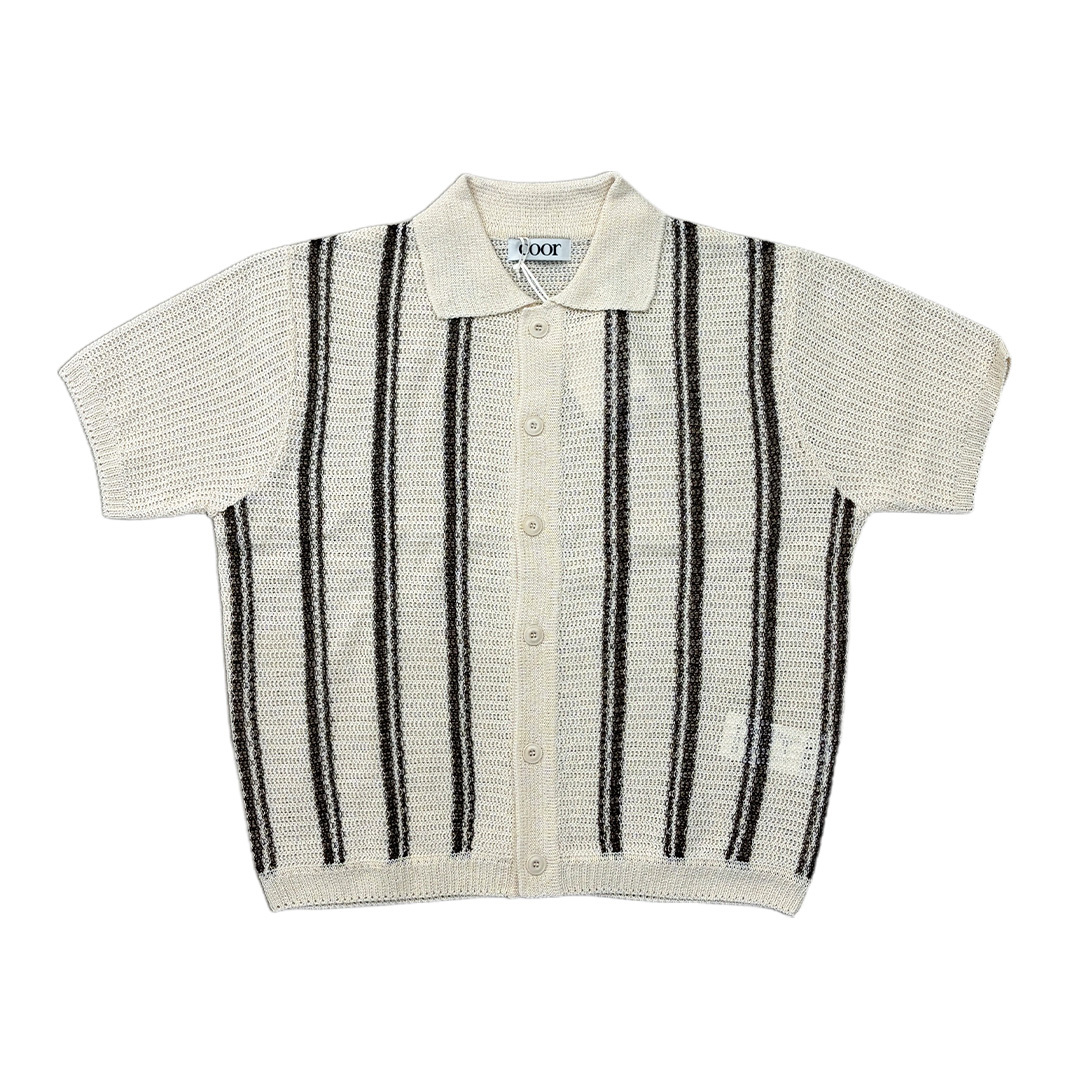 COOR DOUBLE PIN STRIPED HALF CARDIGAN 條紋開襟衫｜ FLOMMARKET