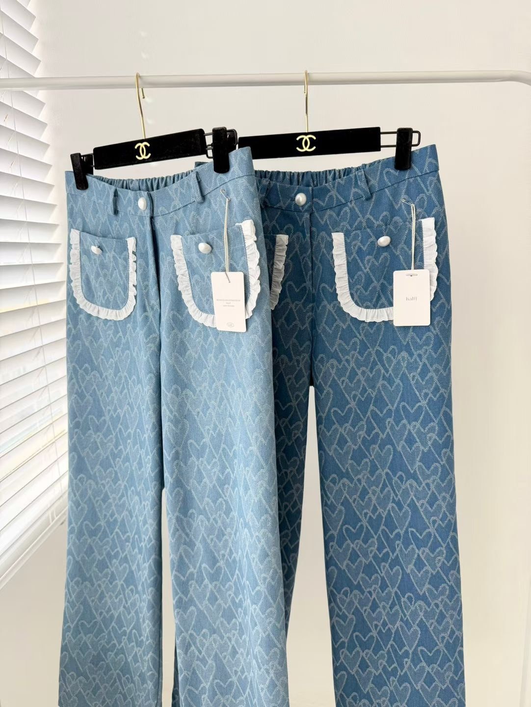 愛心紋牛仔長寬褲