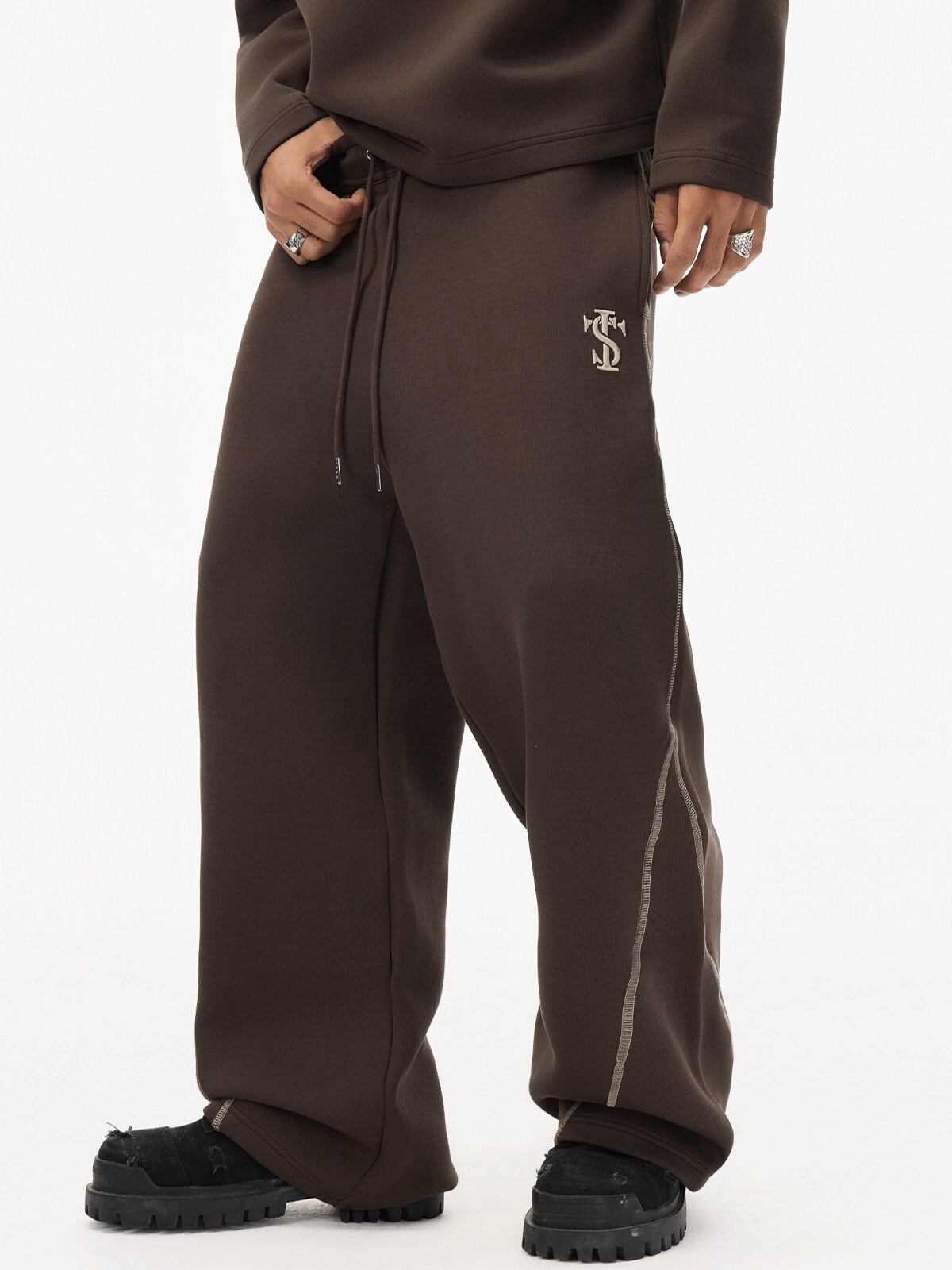 STK SmallTownKid 保暖太空棉 反車線拼接 直筒長褲