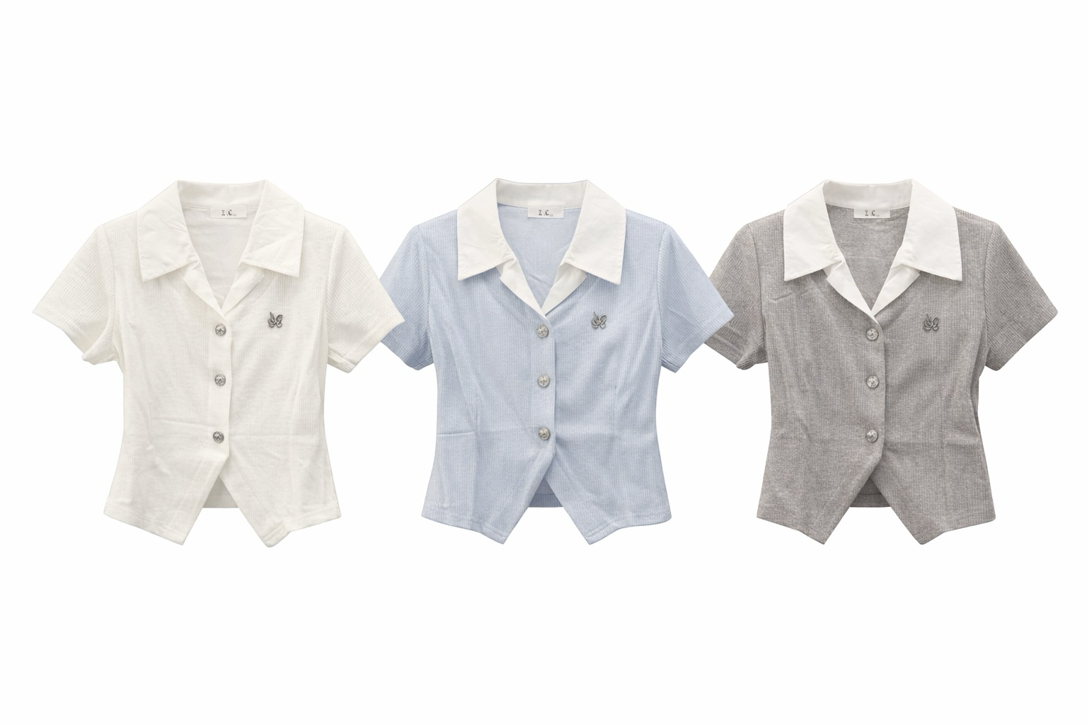 NEW假兩件襯衫坑條短袖