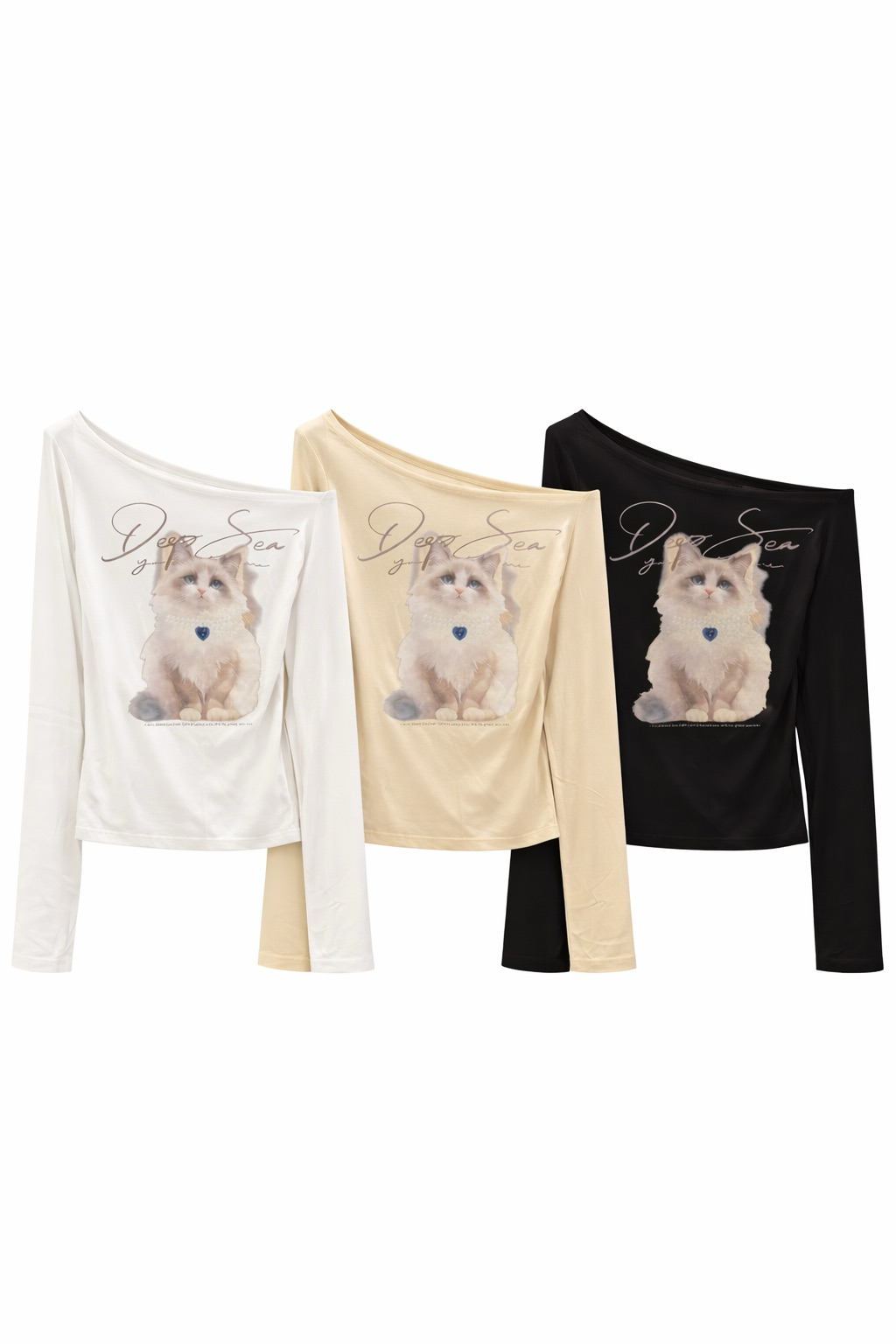 NEW布偶貓側抓皺斜肩上衣