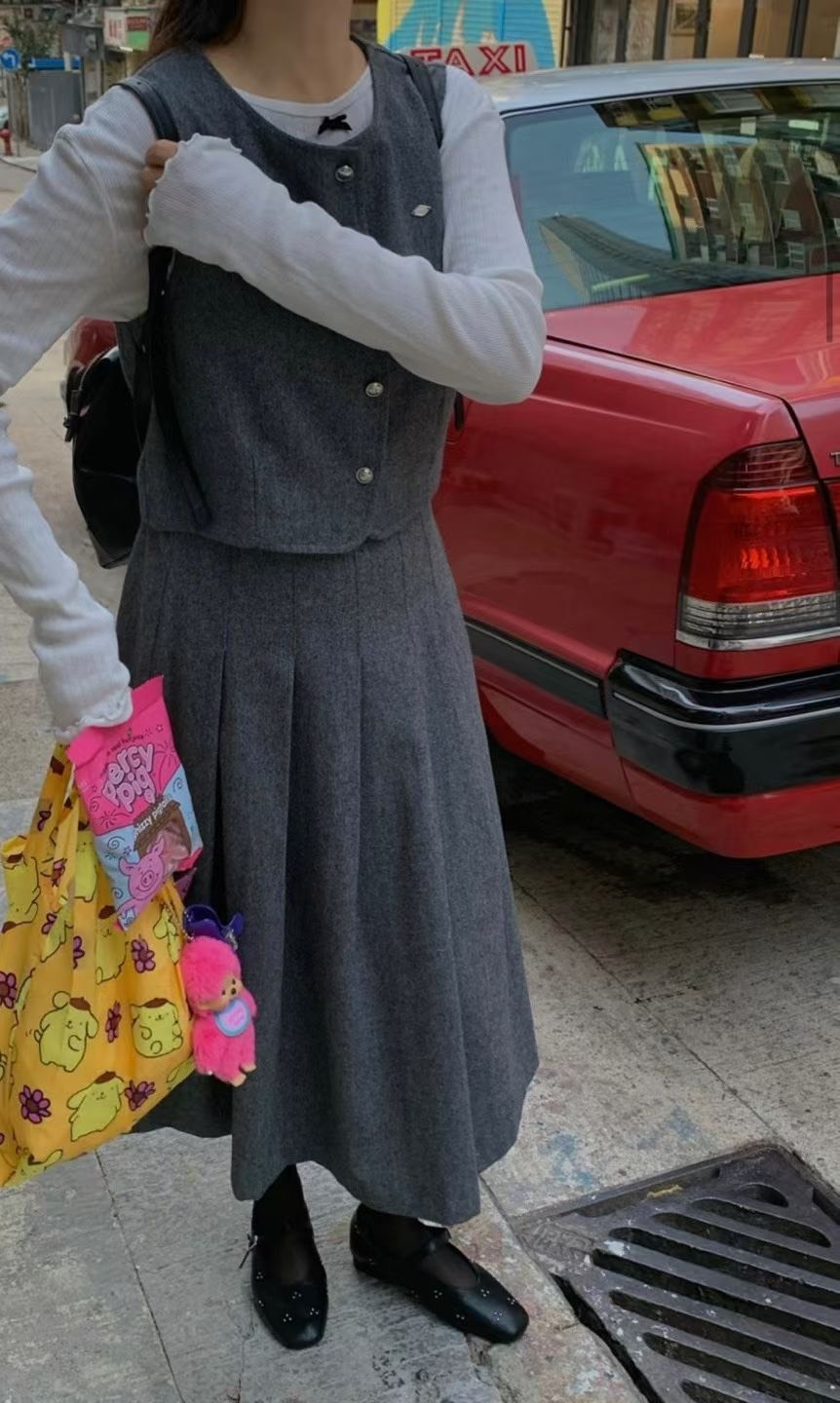 灰系馬甲 長裙(分售)