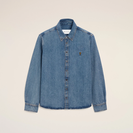 1FF0101-435 [AMI PARIS] Denim Cotton Ami De Coeur Shirt Used Blue (SS26) #USH786.DE0056.480 (C-EU-E)