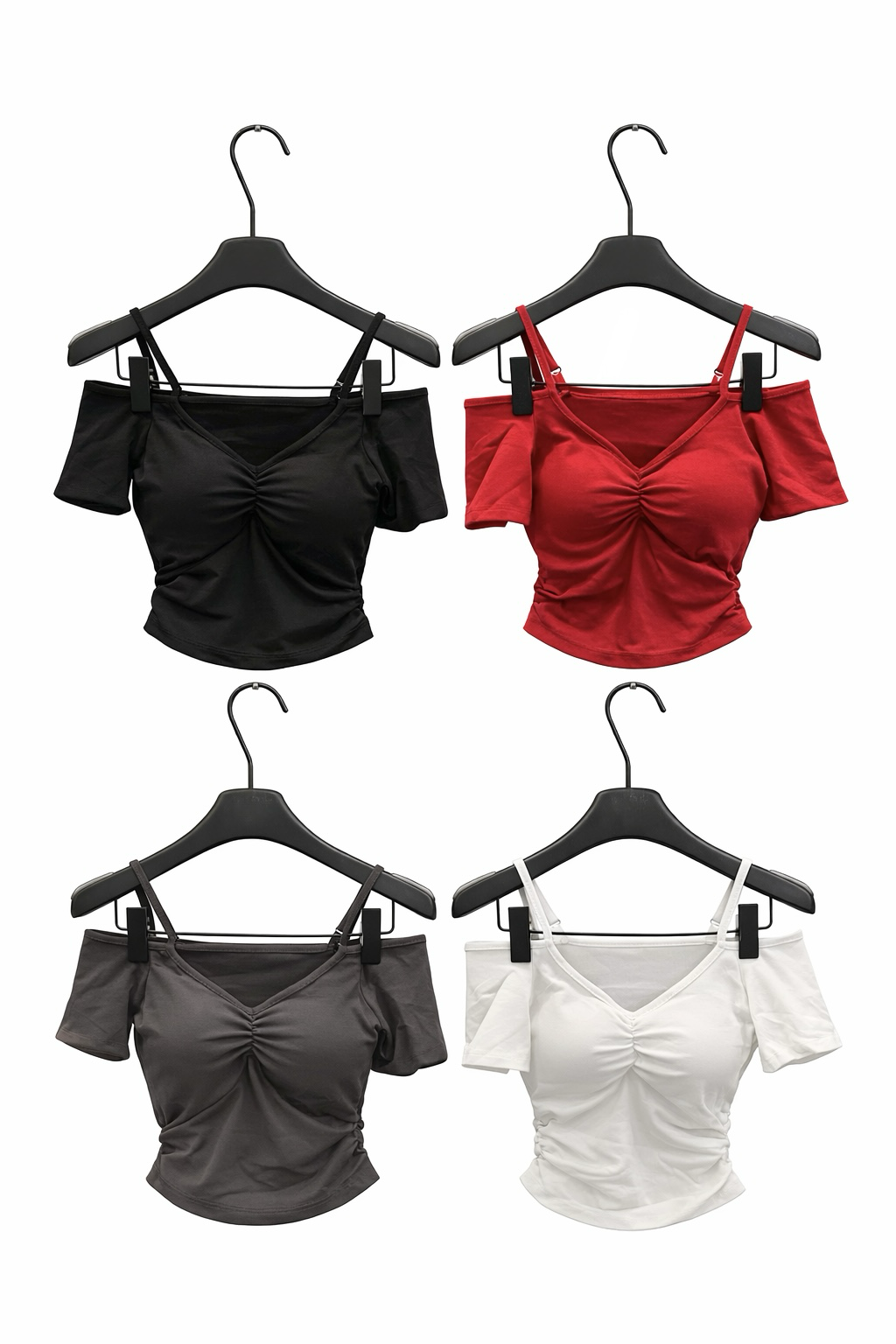 NEW吊帶一字領抓皺胸墊上衣