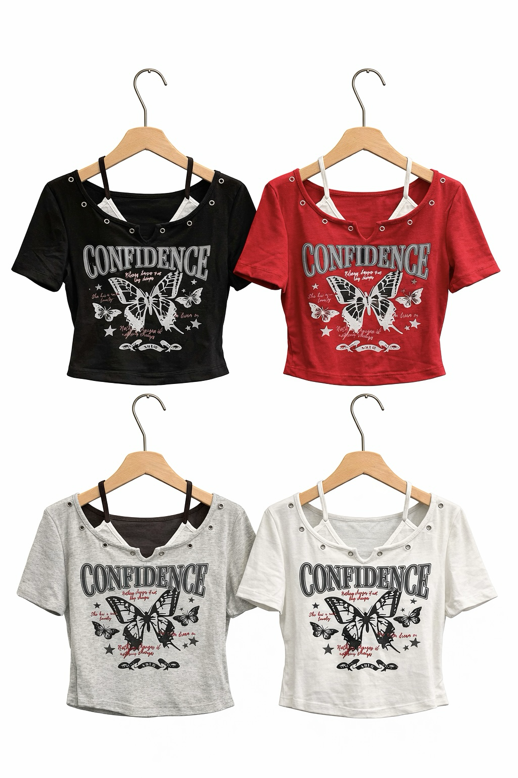 NEW蝴蝶印花假兩件上衣