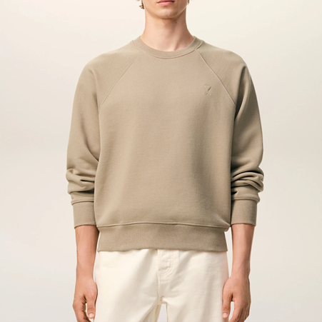 1FF0101-436 [AMI PARIS] Cotton Embossed Ami De Coeur Sweatshirt Beige (SS26) #USW757.747.A036 (C-EU-E)