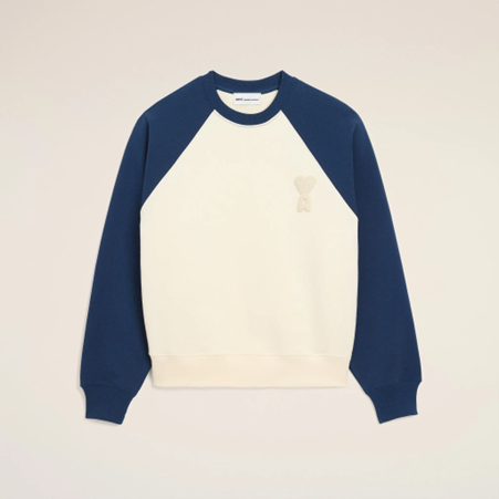 1FF0101-438 [AMI PARIS] Cotton Knitted Ami De Coeur Sweatshirt White And Blue (SS26) #USW781.747.A027 (C-EU-E)