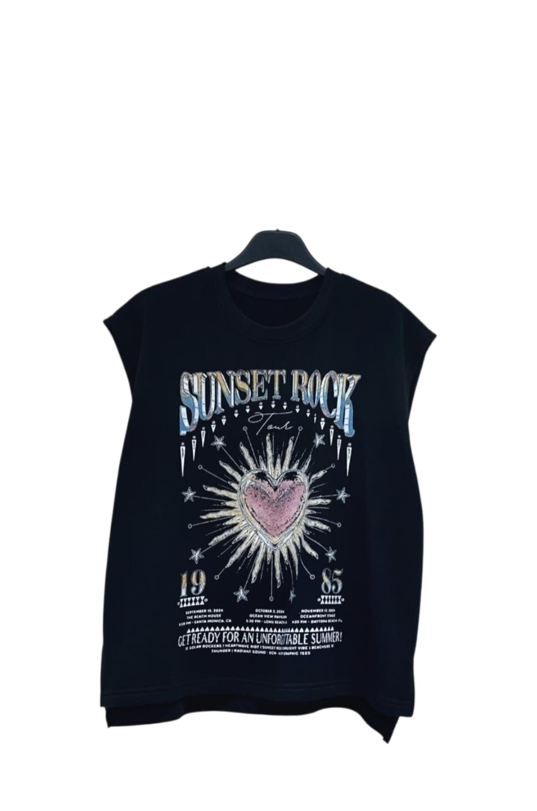 A4 #23517 太陽心心綿料TOP - 黑色