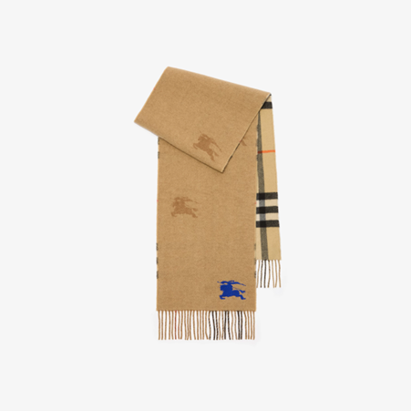 1FF0101-446 [BURBERRY] Reversible Warhorse Rider Check Kashmir Scarf Beige (SS26) #81163091 (F-EU-E)
