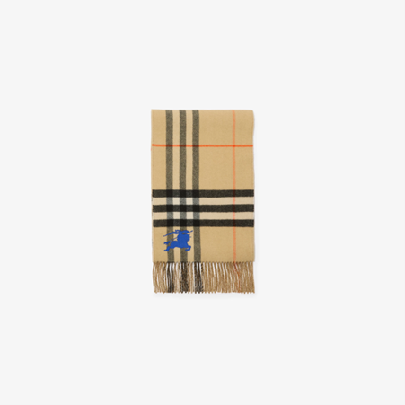 1FF0101-446 [BURBERRY] Reversible Warhorse Rider Check Kashmir Scarf Beige (SS26) #81163091 (F-EU-E)