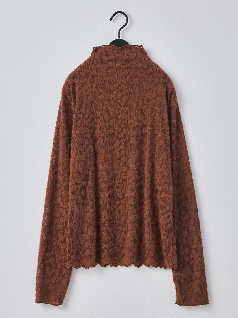 半高領簍空絨毛蕾絲內搭長袖上衣