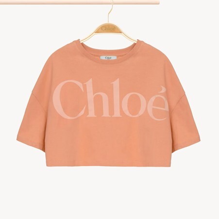 1FF0101-459 [CHLOE] Kids' Cropped Logo T-Shirt Apricot (SS26) #CH26SB2085943A (C-EU-E)